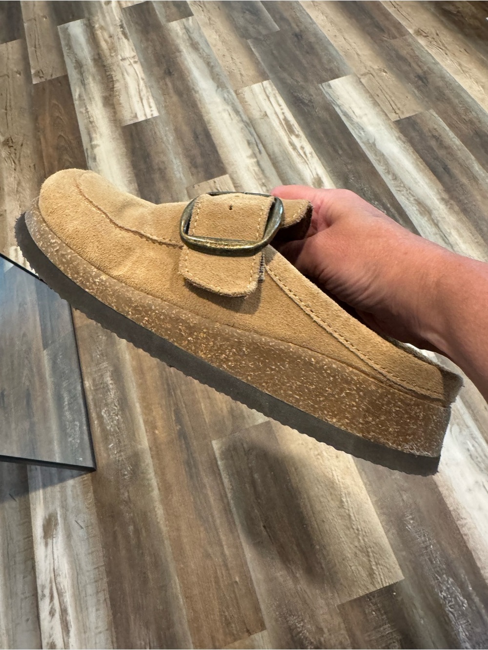 Tan Suede Slip-On Shoe with Buckle